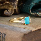 1 Carat Emerald Cut Turquoise Engagement Ring Classic Side Stone Wedding Ring